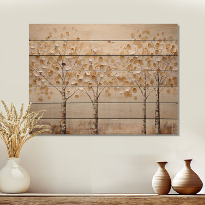 Beige Trees Harmony - Trees Wood Panel Wall Art On Natural Pine Wood