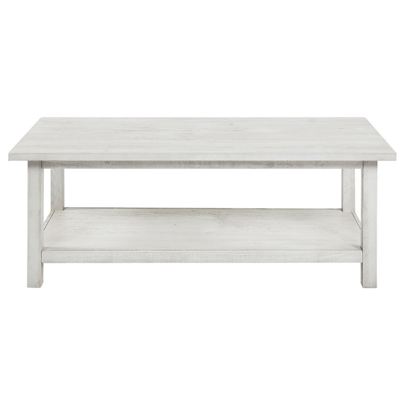 Geddies Wood Coffee Table with Shelf Distressed White, White