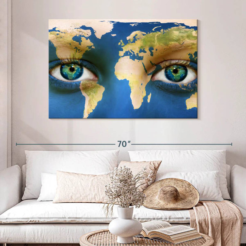 Aliaz Blue Eyes World Map, 32" H x 48" W