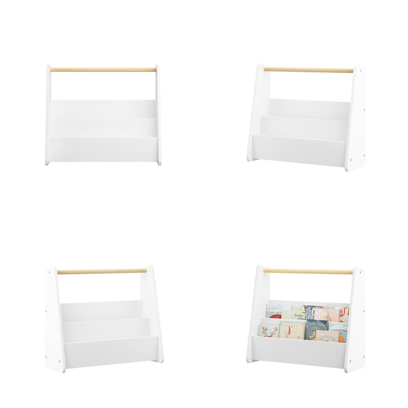 Bibliothèque pour enfants à 2 niveaux avec poignée en bois, organisateur portable et spacieux pour livres et magazines