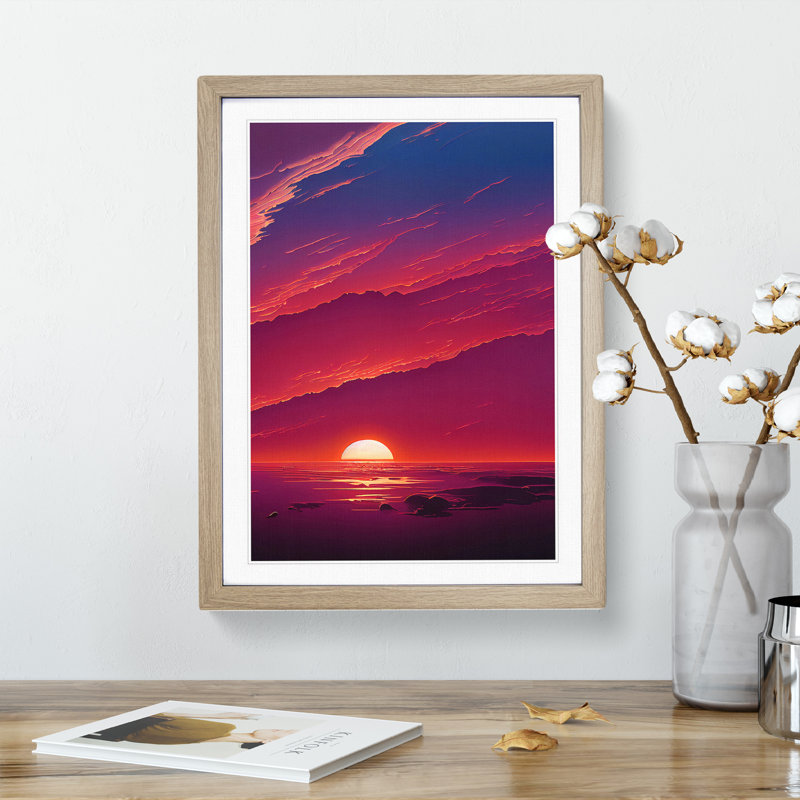 Unreal Ocean Sunset - Wall Art, 48cm H x 36cm W, Oak Picture Frame, White