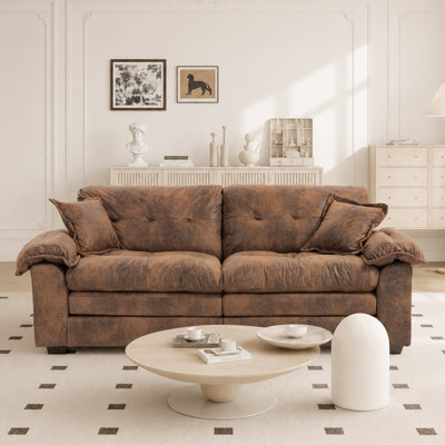 Geneveve 84" Chenille Upholstered Pillow-Top Arm Loveseat Sofa with Memory Foam Cushions and Pocketed Coil Springs
