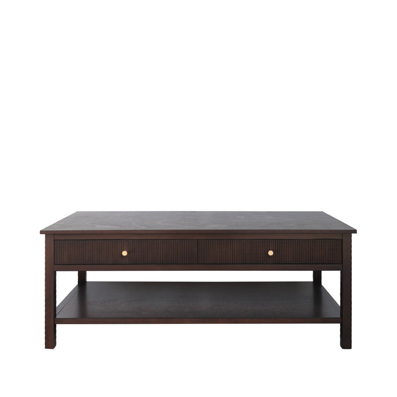 Wallsburg Wooden Coffee Table for Living Room with 2 Drawers & Shelf Storage, Brown