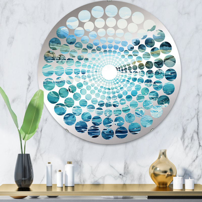 Miroir décoratif à points radiaux Minimalisme Mountain Lakes I - MIR116080-Round, 31,4 po x 31,4 po