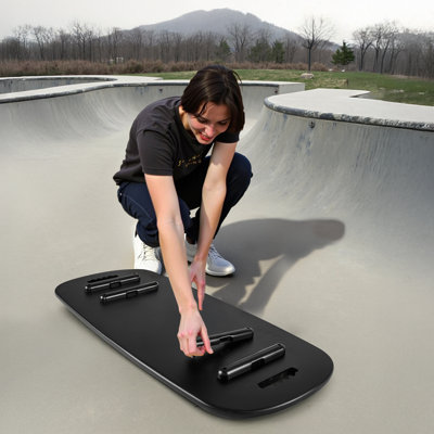 Balance Board, entraîneur de jeu oscillant 2 en 1 pour adultes, équipement d'entraînement en bois de qualité supérieure avec rouleau, butoirs magnétiques, support de rangement, pour les séances d'entraînement de base, le formateur de surf et la thérapie physique