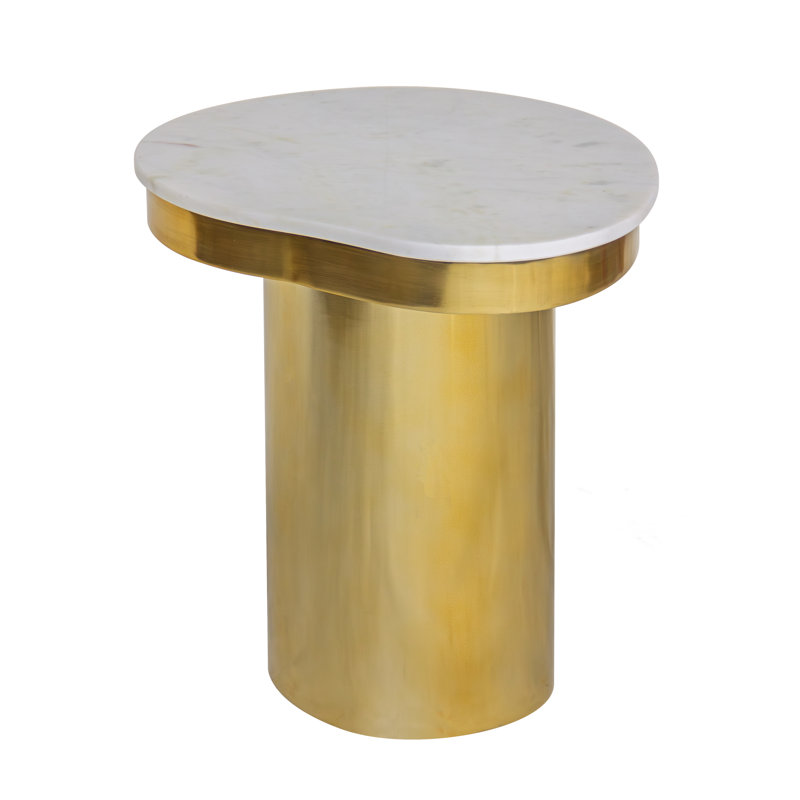 Free-Form Banswara Marble Top Side Table with Metal Base
