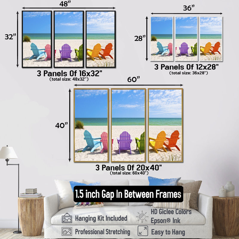 Adirondack Beach Chairs - Beaches, ensemble de 3 toiles encadrées, H 28 po x l 36 po, Brun