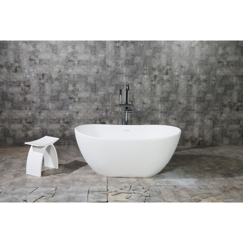 Kingston Brass Arcticstone Solid Surface Oval Double Slipper Freestanding Tub with Drain, 32.31" H x 56.31" W x 23.63" D