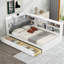 Lit plateforme simple en bois avec tête de lit avec rangement, tablettes et 2 tiroirs, blanc