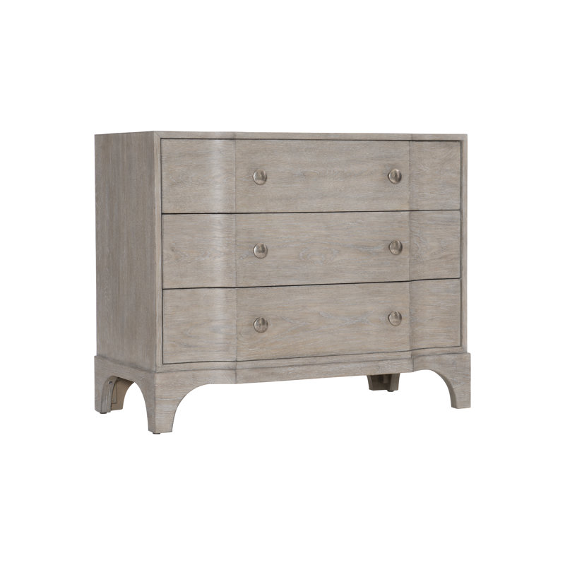 Gray Wood 3-Drawer Nightstand with Pewter Accents