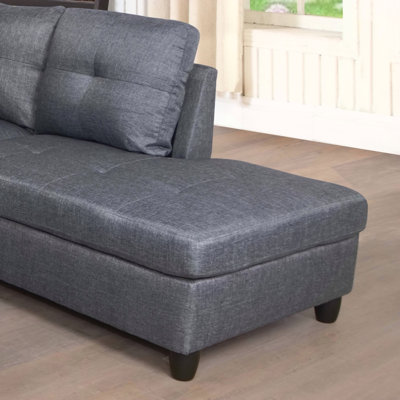 3 PC Sectional Sofa Set, (Gray) Linen LEFT -Facing Chaise With Free Storage Ottoman