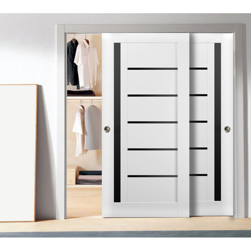 Portes de placard coulissantes en verre givré Quadro, 72 po x 96 po, Blanc