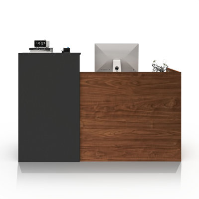 Bellhaven 63'' Straight/Rectangular Reception Desk with Right Counter, Modern Office Front Desk for Salon, Clinic & Retail, Spacious Workstation, Easy Assembly, Black & Brown Receptionist Desk