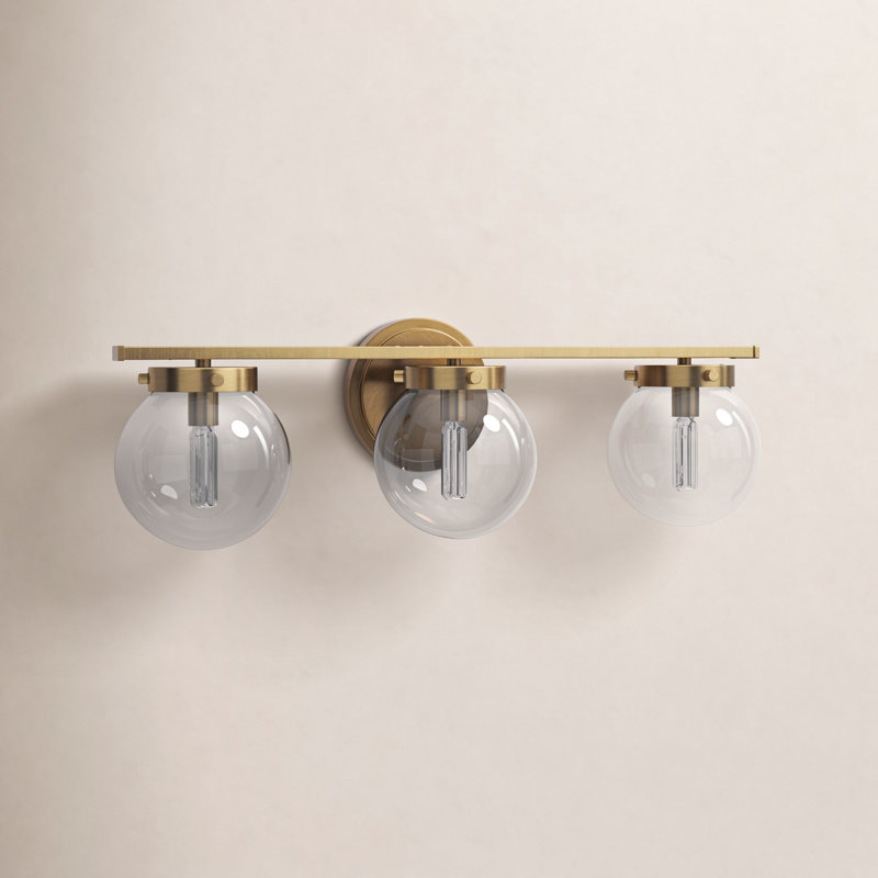 Finian 3-Light Dimmable Steel Vanity Light, Clear, Natural Brass