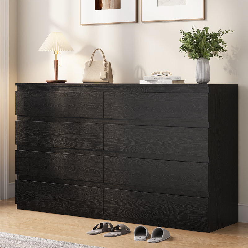 Commode double 8 tiroirs l 55,1 po, Chêne noir