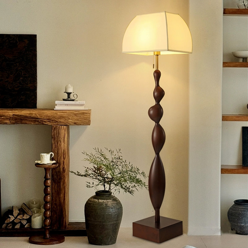 Lampes sur pied en bois massif noisette + tissu