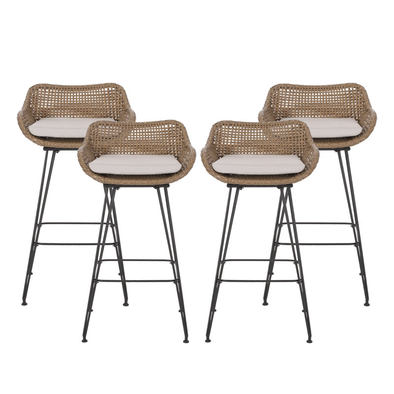 Aranza Polyethylene (PE) Wicker Outdoor 29.25'' Bar Stool with Cushion, Light Brown