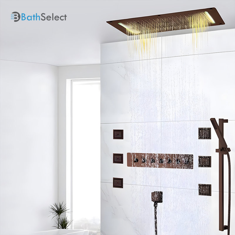 Venice Thermostatic LED Shower Set Digital Wall Panel, Rectangular Rainfall Design