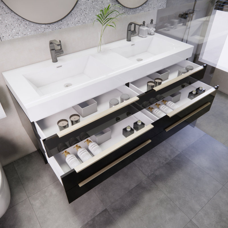 Meuble-lavabo autoportant double en acrylique renforcé 30 po + 30 po Noble, Noir