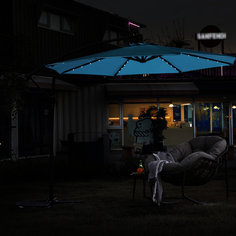 10ft solar patio umbrella Best Choice Products LED Offset Hanging Outdoor Market w/ Adjustable Tilt you can easily walk underneath the opened umbrella AECOJOY 10ft Solar LED Wall