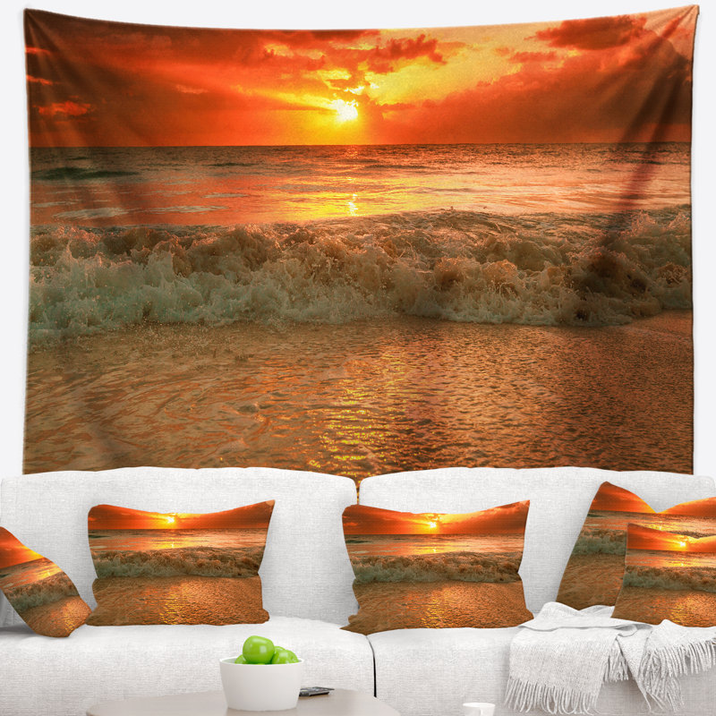 Paysage marin incroyable beauté du soleil dans une tapisserie de mer, H 50 po x l 60 po