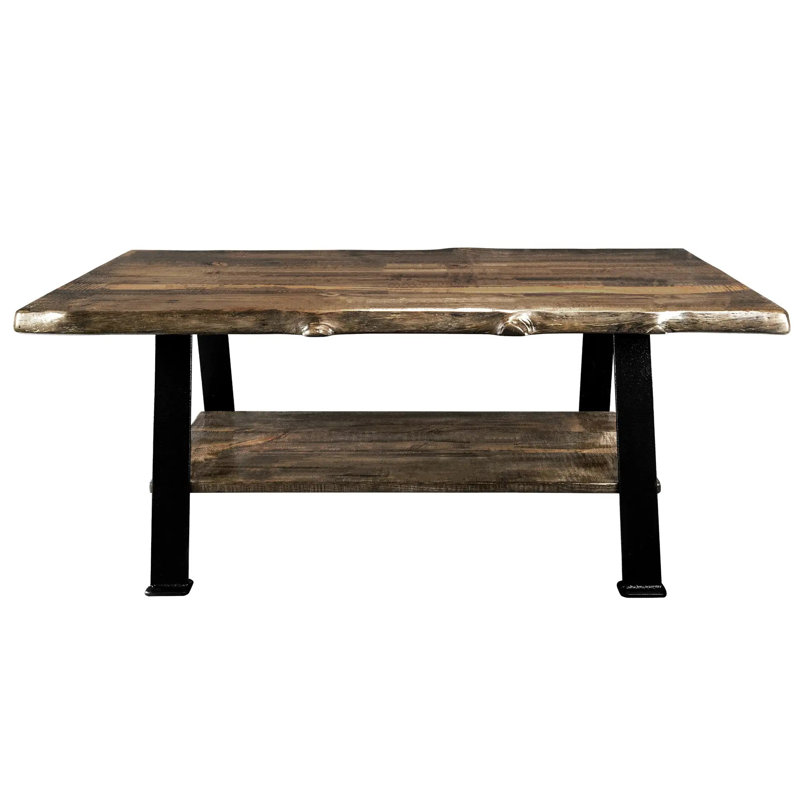 Table basse avec rebords en fer forgé, collection Navarra, Brun, Noir