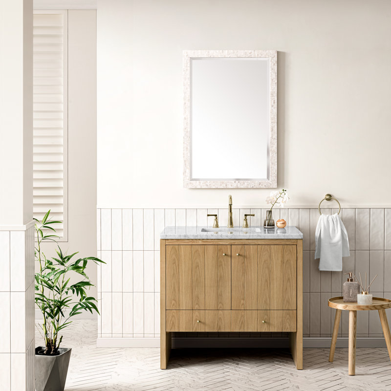 Hudson 36 in. Single Vanity, Honey Oak, Carrara White, 8" Widespread