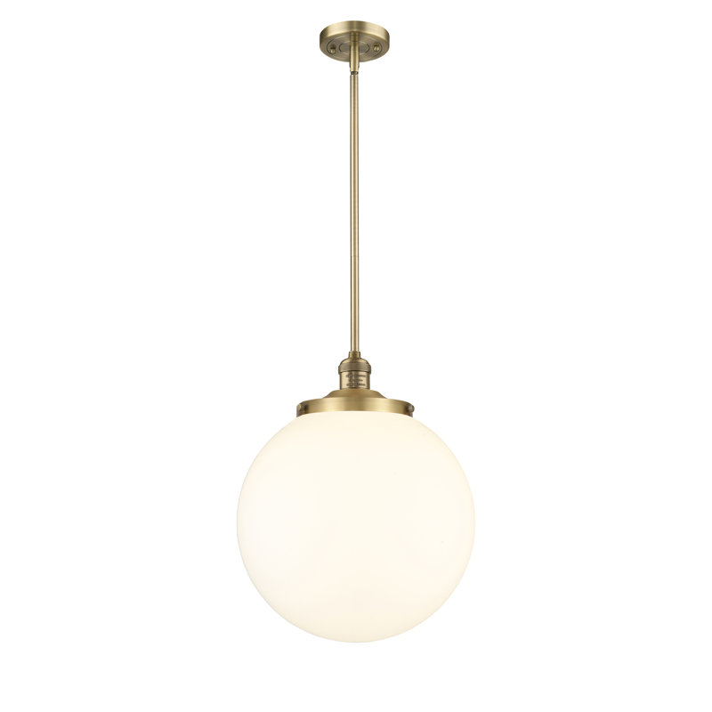 Luminaire suspendu simple à 1 lumière Frederick, Laiton brossé, Blanc mat