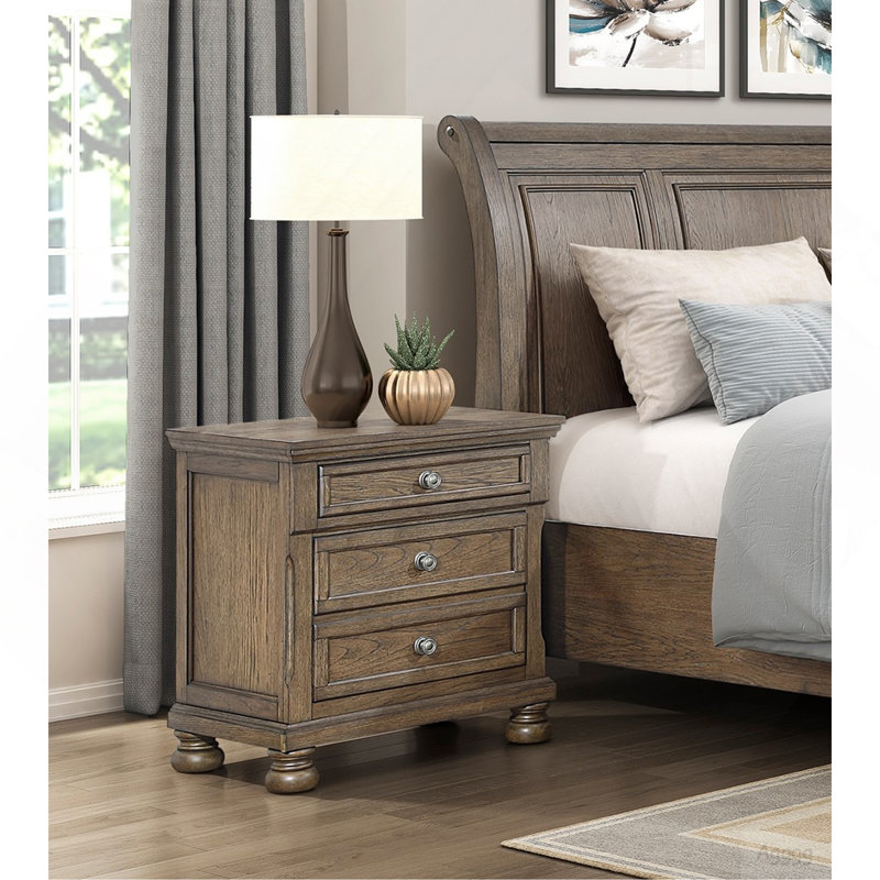 Table de chevet transitionnelle brun antique 1pc
