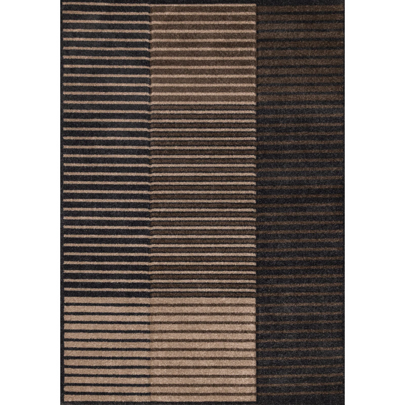 Tapis d'intérieur rayé brun, gris et noir moderne, Rectangle 7'10" x 10'6", Brun
