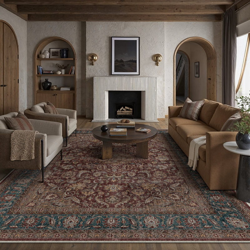Tivora Oriental Machine Washable Brown Area Rug, Rectangle 7'9" x 9'9"