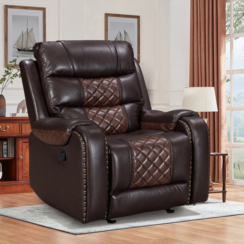 Ambridge Air Leather Rocker Recliner Chair Single Sofa With Set Of 3, Black/Brown