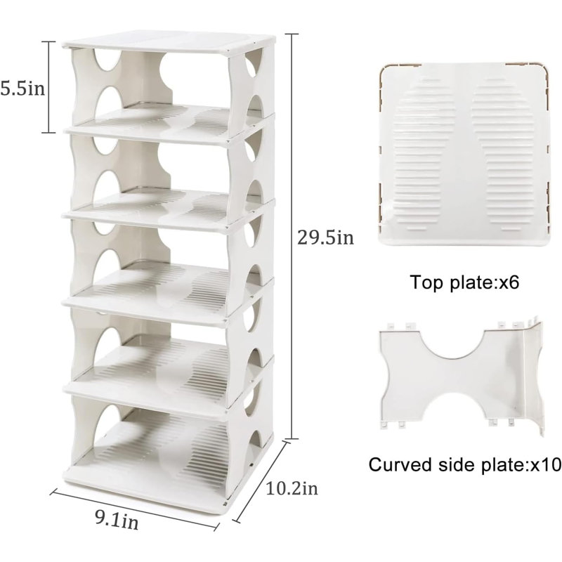 6-tier Stackable Shoe Rack Adjustable Storage Organizer White