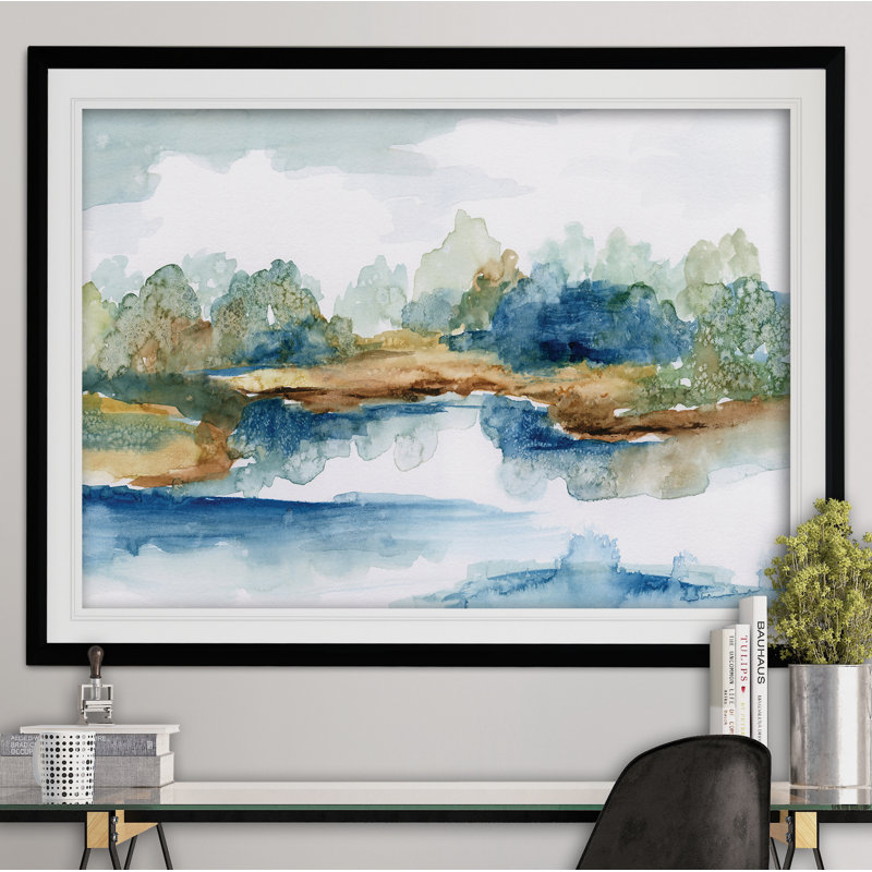 « blue serenity », reproduction de peinture à l’acrylique encadrée, H 24 po x l 30 po x P 1,5 po, Noir