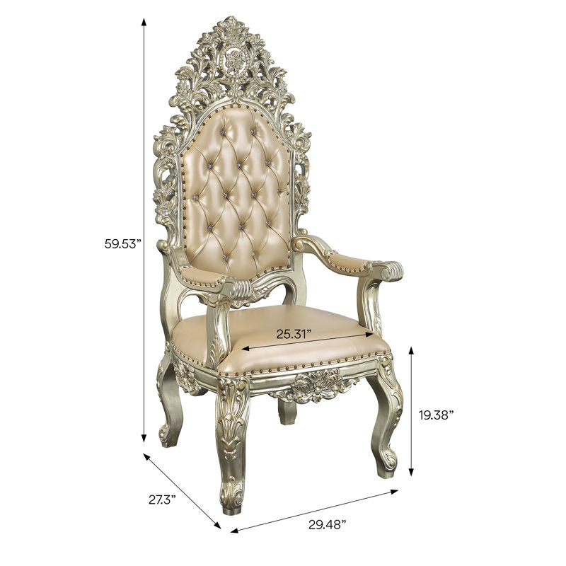 Chaise de salle à manger avec accoudoirs (ensemble de 2), cuir synthétique, finition or antique, dossier capitonné