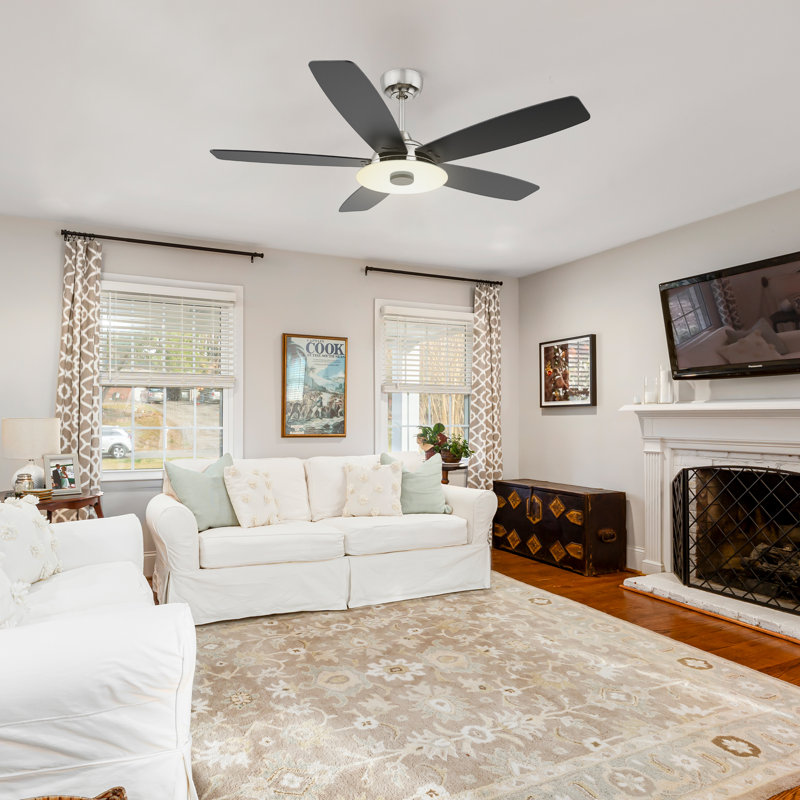 Gatha Ceiling Fan with LED Lights, Silver, 56", Black