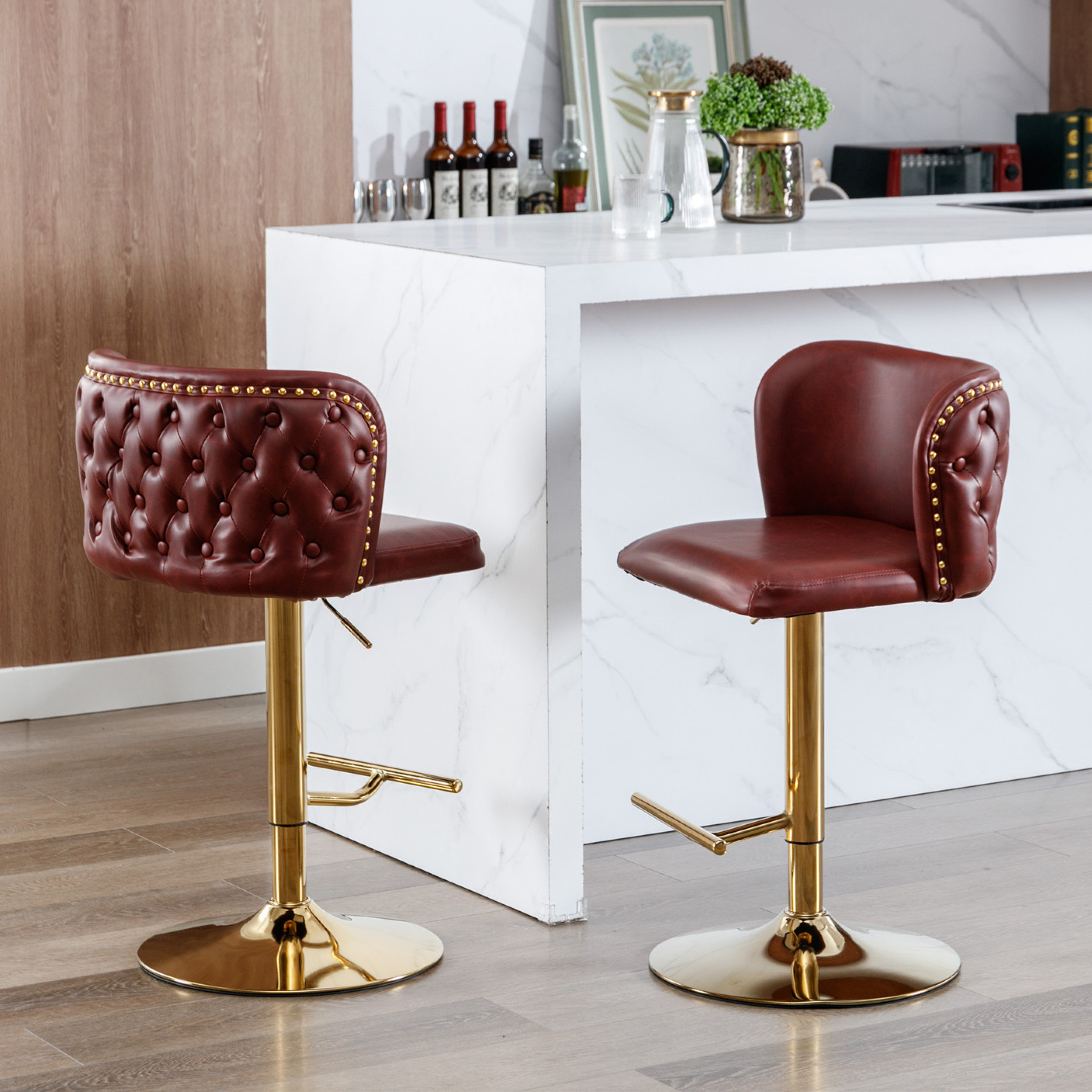 Everly Quinn Swivel Adjustable Height Bar Stool | Wayfair