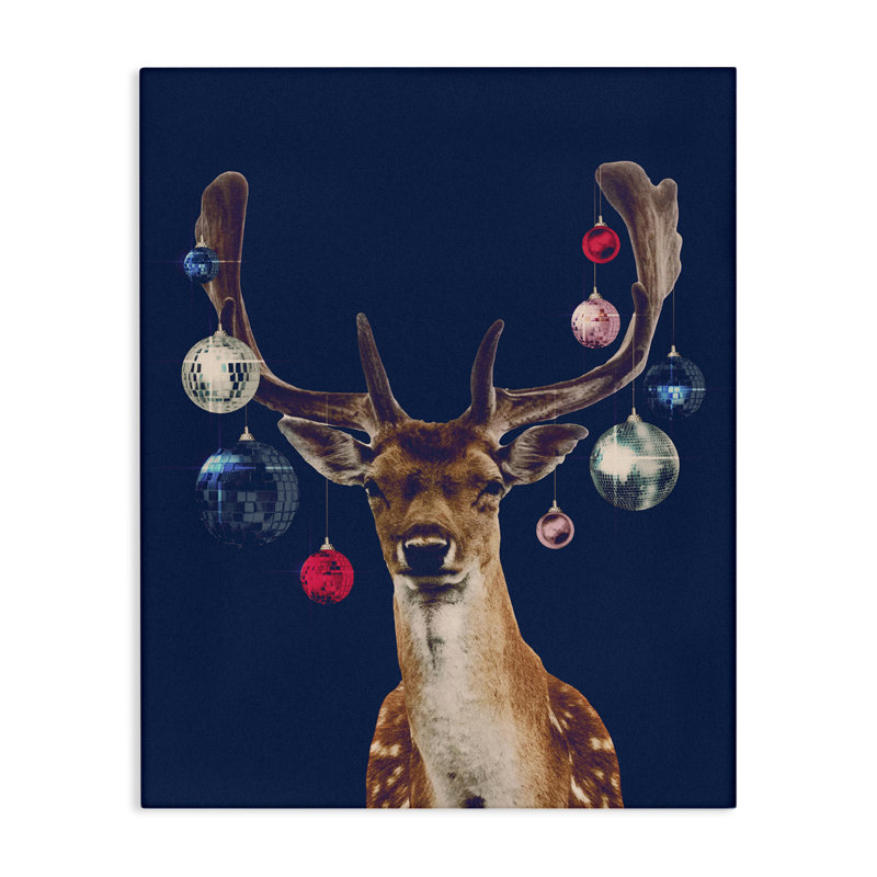 Art mural sur toile, "Deer with Dazzling Ornaments" par Victoria Barnes, H 40 po x l 30 po