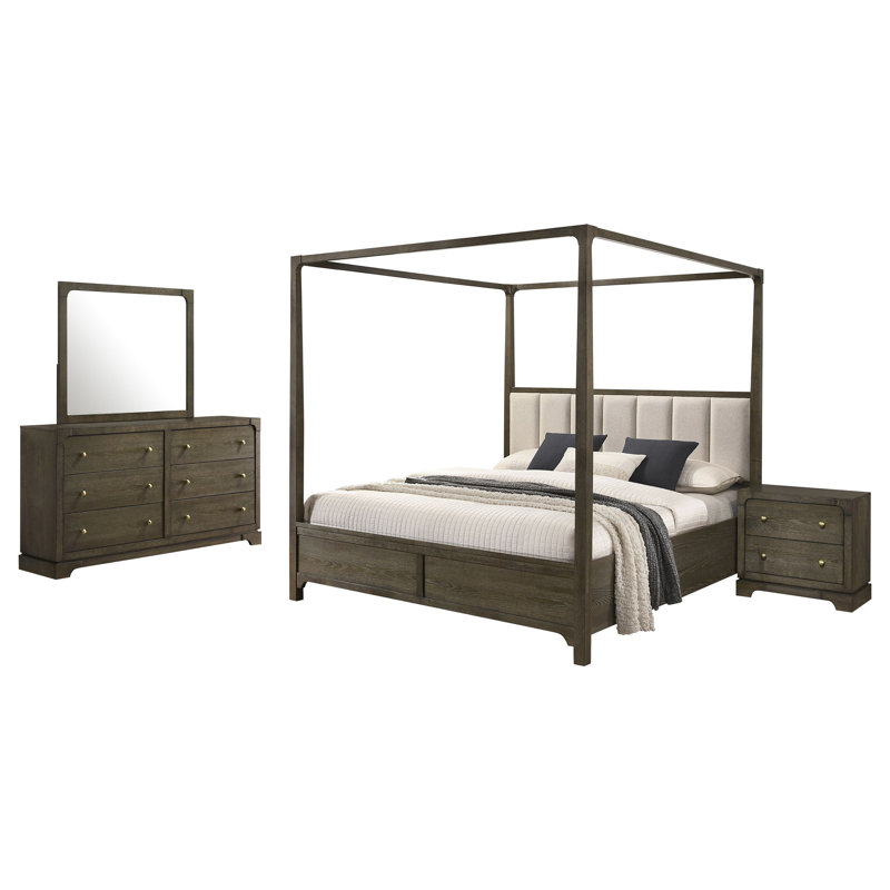 Ensemble de chambre avec grand lit 4 pièces Harbington, Ensemble de 4 pièces : lit, table de chevet, comm