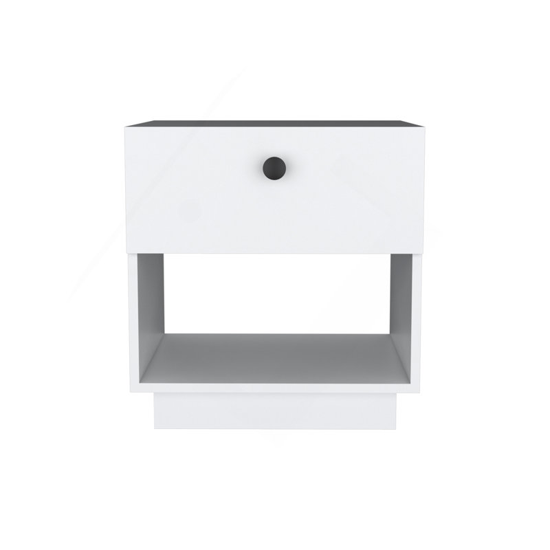 Paris 1 Drawer Nightstand , End Table, Side Table Open Lower Shelf -White, White
