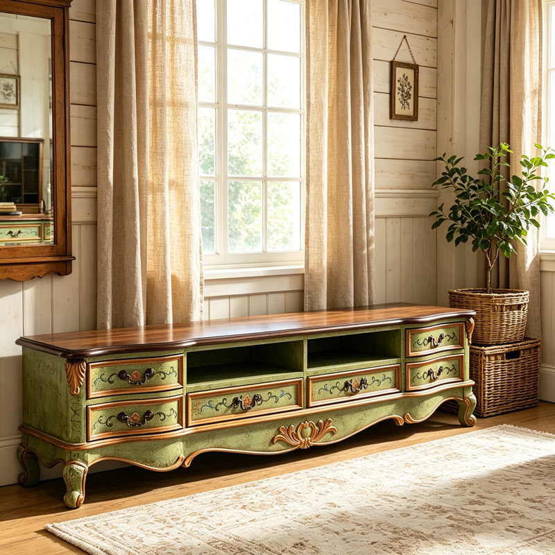 Meuble télé Casual Luxury, 19.6" H x 70.8" W x 17.7" D, Green/Brown