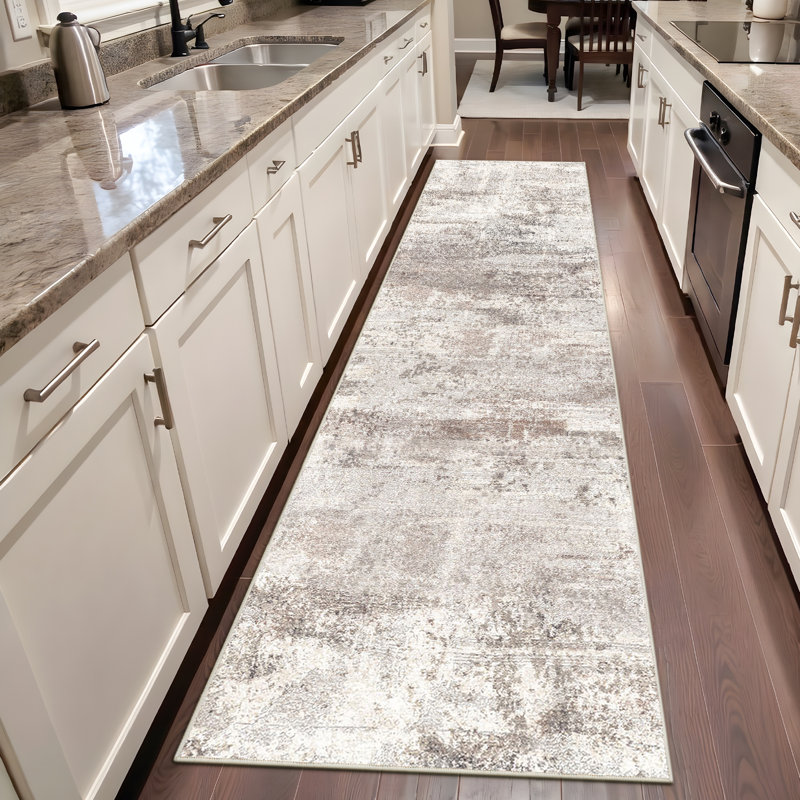 Washable Abstract Area Rug - Rugs for Living Room Large Non Slip Indoor Entryway Rubber Backing Carpet Bedroom Kitchen Distressed Stain Resistant Floor Decor Mat Machine Washable Brown