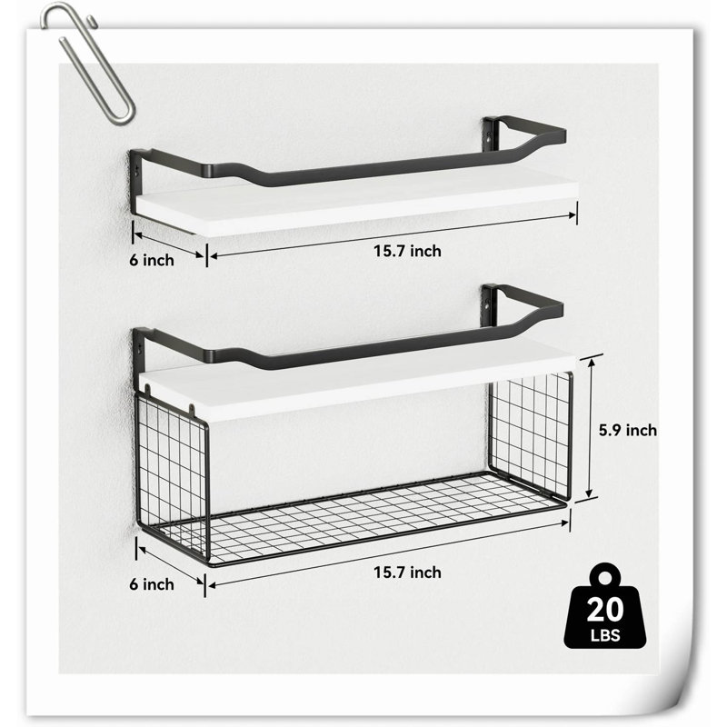 Calogera 2 Piece Wood Floating Shelf, Natural Wood/Black/White