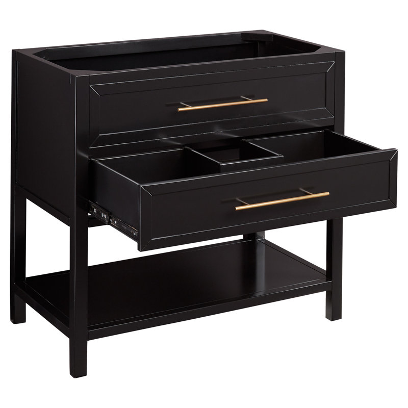 Ensemble de meuble-lavabo simple 36 po avec lavabo encastrable ovale Robertson, Quartz blanc arctique, 8 po, Noir