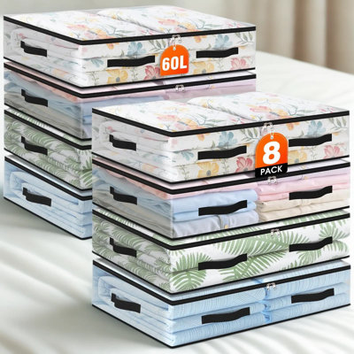Paquet de 8 sacs de rangement sous le lit avec vue dégagée, contenants de rangement pliables de 60 L avec poignées renforcées et double fermeture à glissière pour la literie, les vêtements, les articles saisonniers et l'organisation à la maison