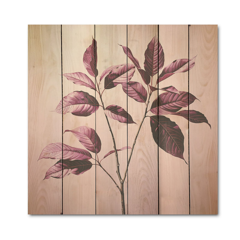 Mauve, feuilles, prune, précision I - feuilles, art mural sur bois de pin naturel, H 36 po x l 36 po
