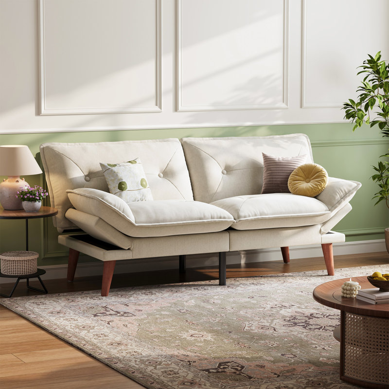 Canapé-lit futon convertible capitonné 66 po Serta, Chenille beige moelleux
