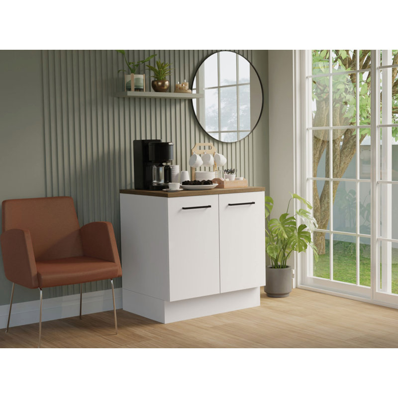 Latitude Run® Coffee Bar Cabinet with 2 Doors Wooden Storage Unit for Kitchen, Dining Room, Office Perfect for Coffee Makers – White