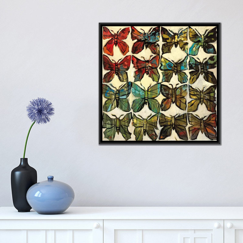 «Butterflies», reproduction sur toile, H 18 po x l 18 po x P 1,5 po, Toile avec cadre noir, Pas de tapis