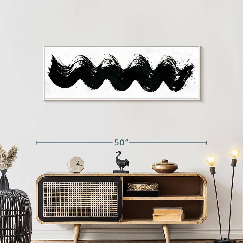 Vagues abstraites, 46 po x 16 po, Cadre flottant blanc